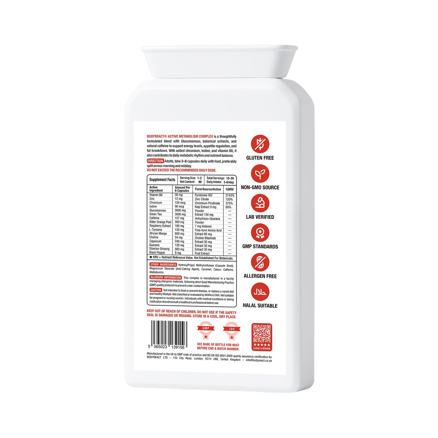 Active Metabolism Complex – Appetite Control & Energy Boost with Botanicals, Caffeine & B6 (90 Capsules)