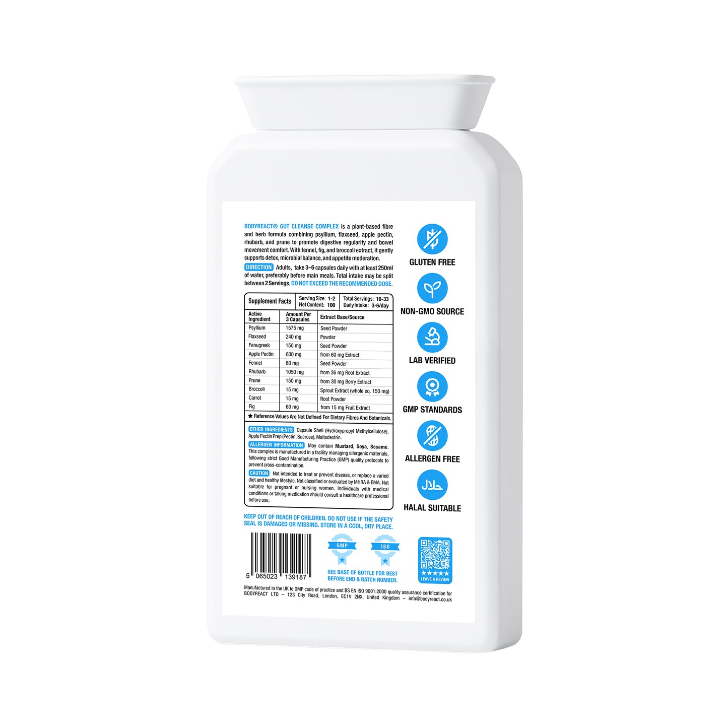 Gut Cleanse Complex – Plant-Based Prebiotic Fibres for Digestion, Bloating & Craving Control (100 Capsules)