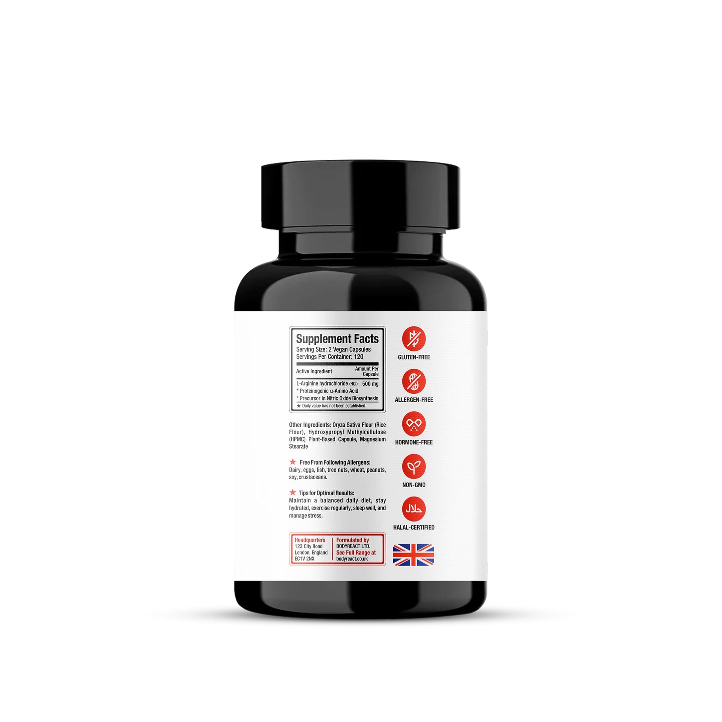 L-Arginine 1000mg – Vegan Nitric Oxide & Cardiovascular Support (120 Capsules)