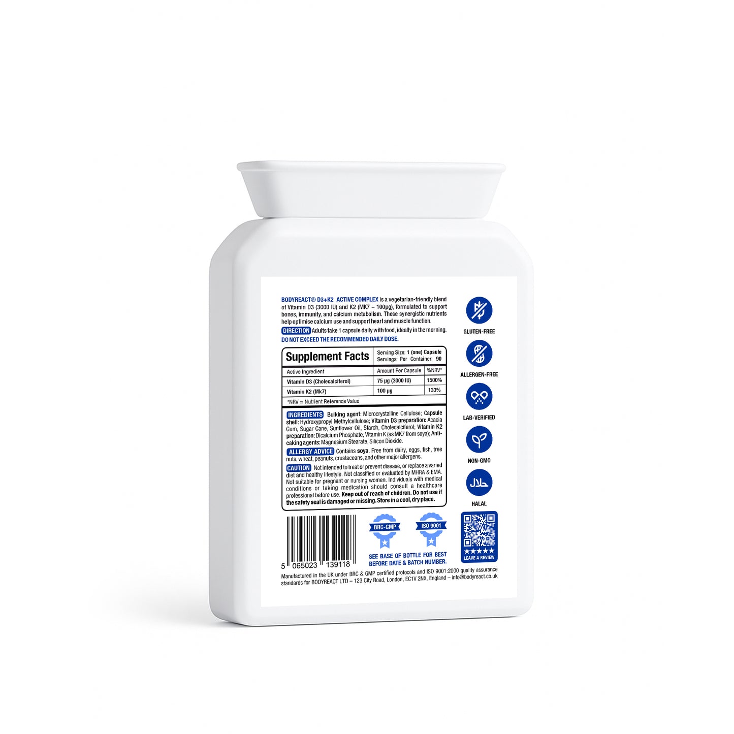 Vitamin D3 + K2 Synergy – High-Potency Bone, Immunity & Calcium Uptake Support (90 Capsules)