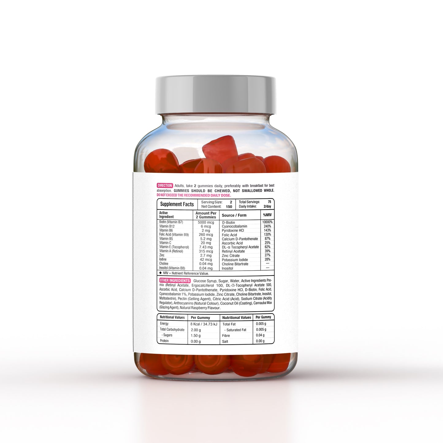 Beauty Full Gummies – Hair, Skin & Nail Complex with Biotin, B-Vitamins & Antioxidants (150 Raspberry-Flavoured Gummies)