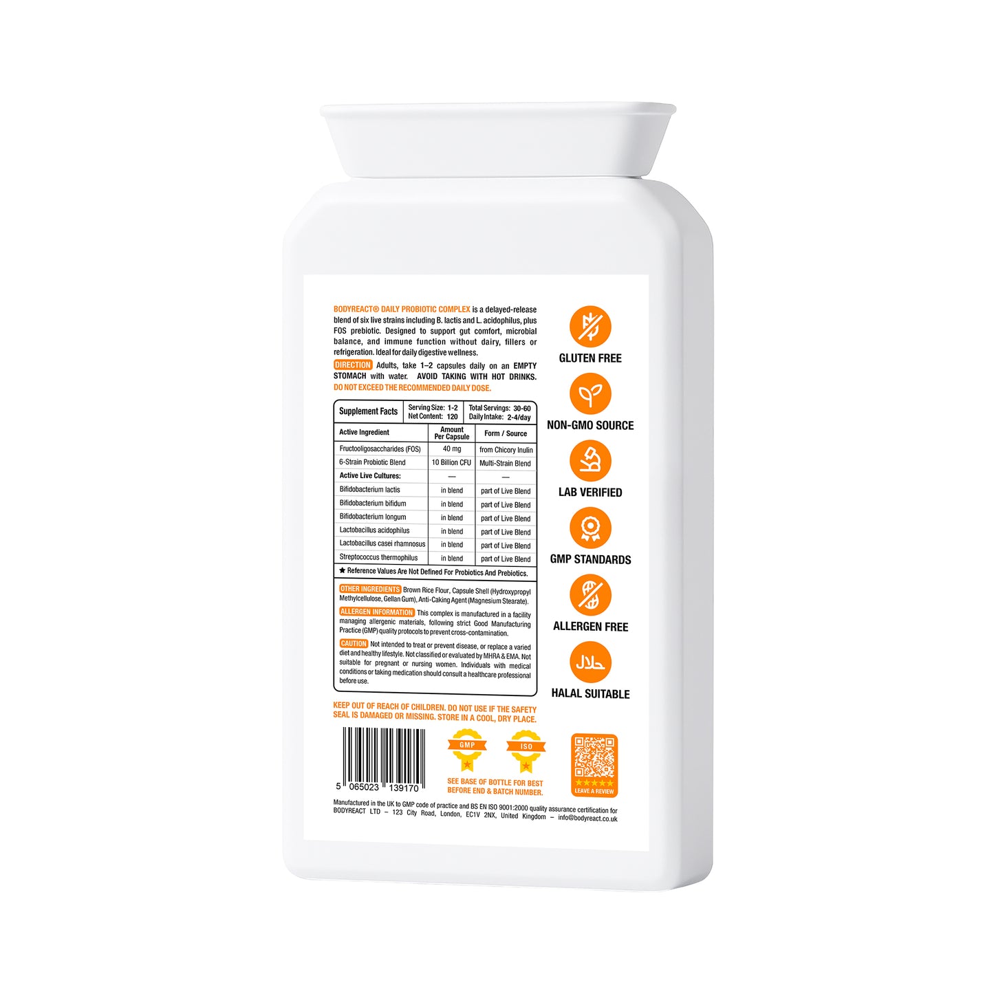 Daily Probiotic Complex – 6-Strain Gut Support with FOS Prebiotic for Bloating, Immunity & Digestive Balance (120 Capsules)