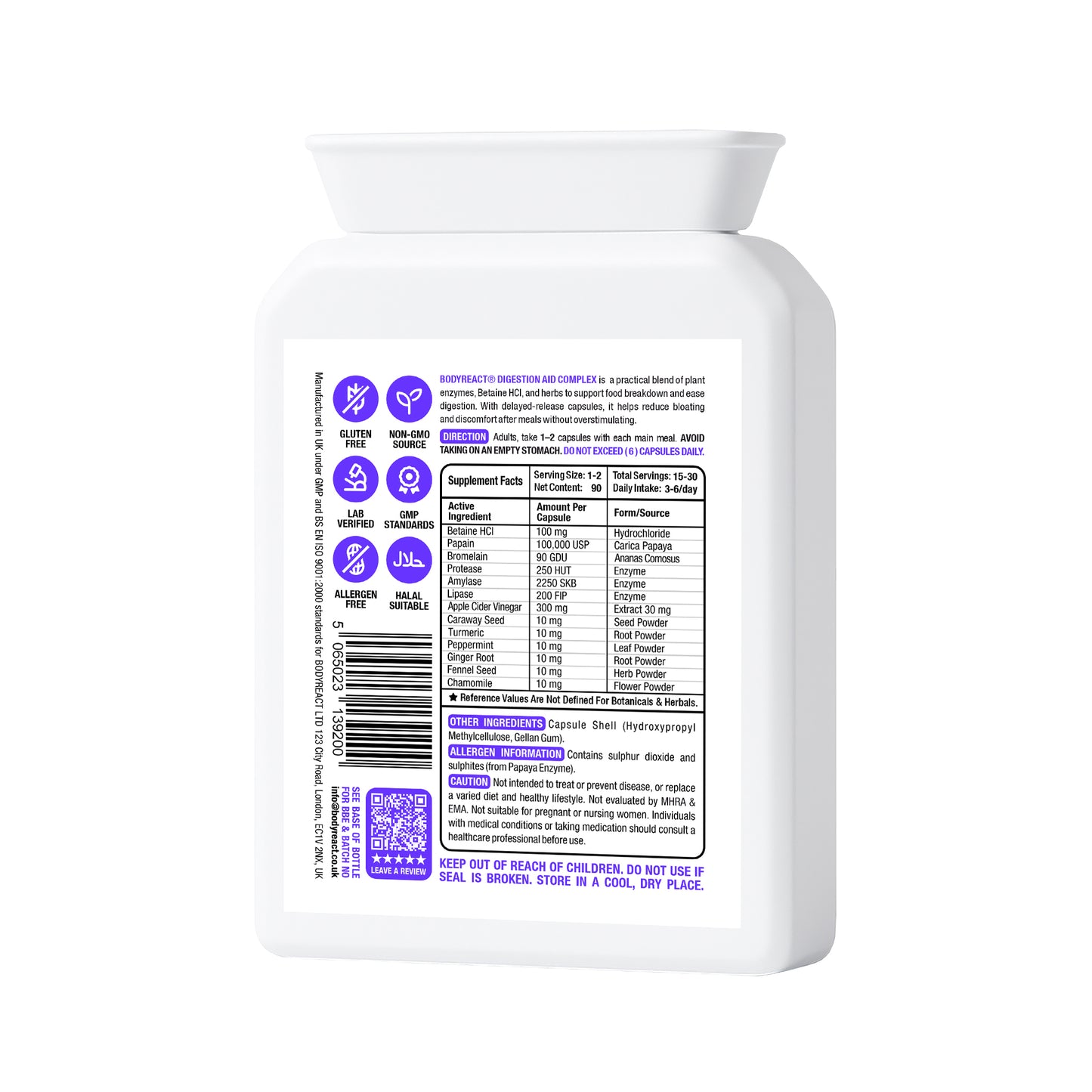 Digestion Aid Complex – Enzymes, Apple Cider Vinegar & Botanicals for Bloating, Sugar Cravings & Liver Support (90 Capsules)