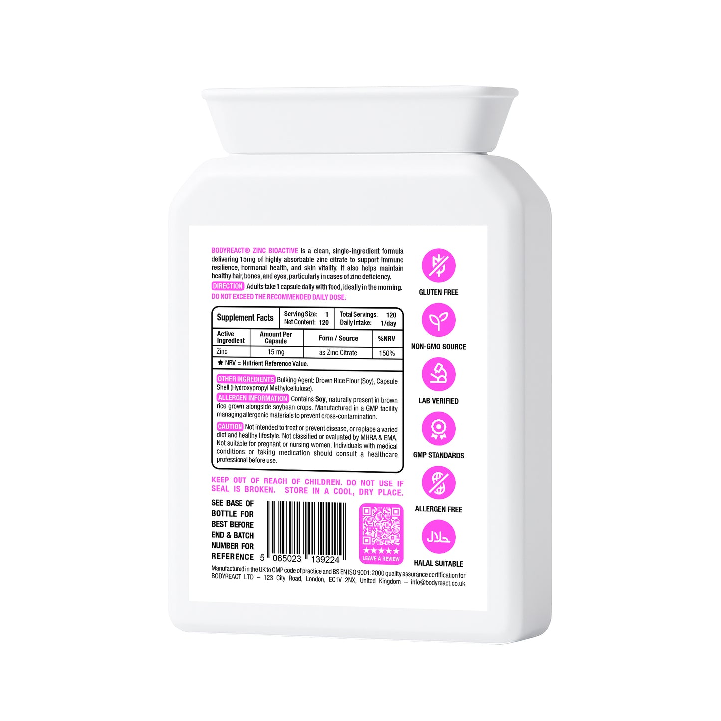 Zinc Bioactive – 15mg High-Absorption Zinc Citrate for Immunity, Hormones & Skin Vitality (120 Capsules)